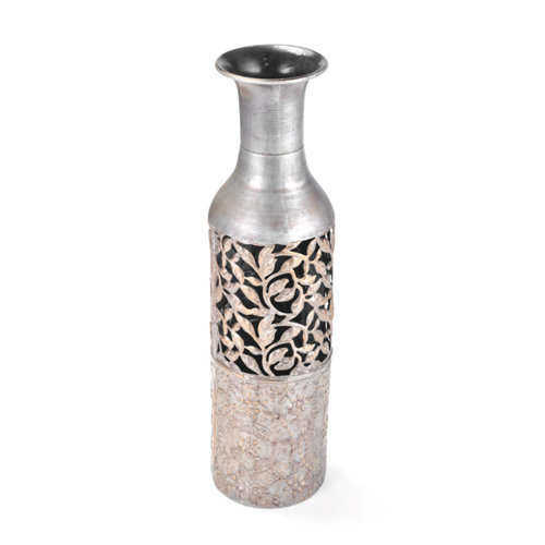 Elements Embossed Decorative Metal Vase, 17Inch, Silver Wayfair
